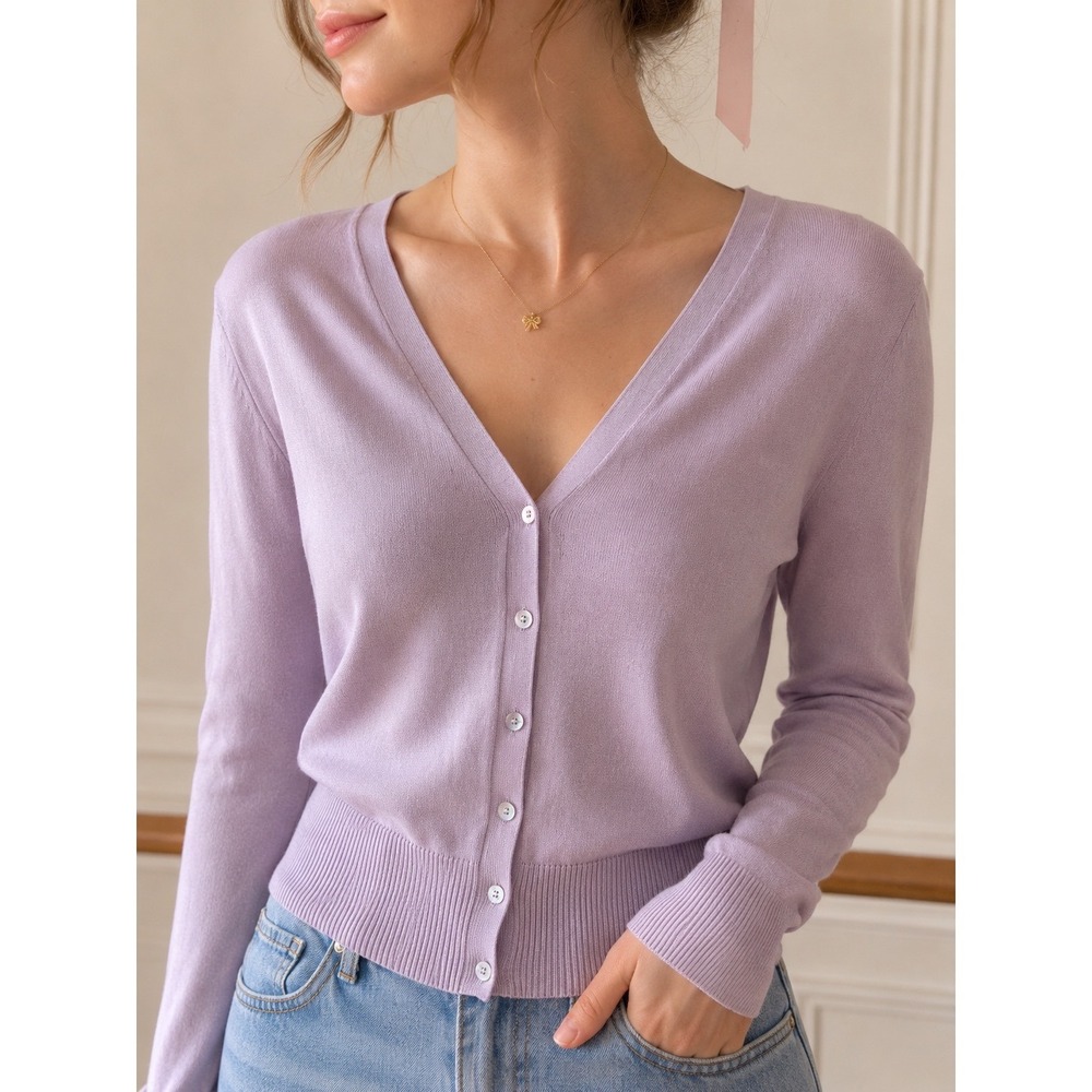 August Silk Lavender Silk Blend Cardigan Sweater Size Large Balletcore Preppy